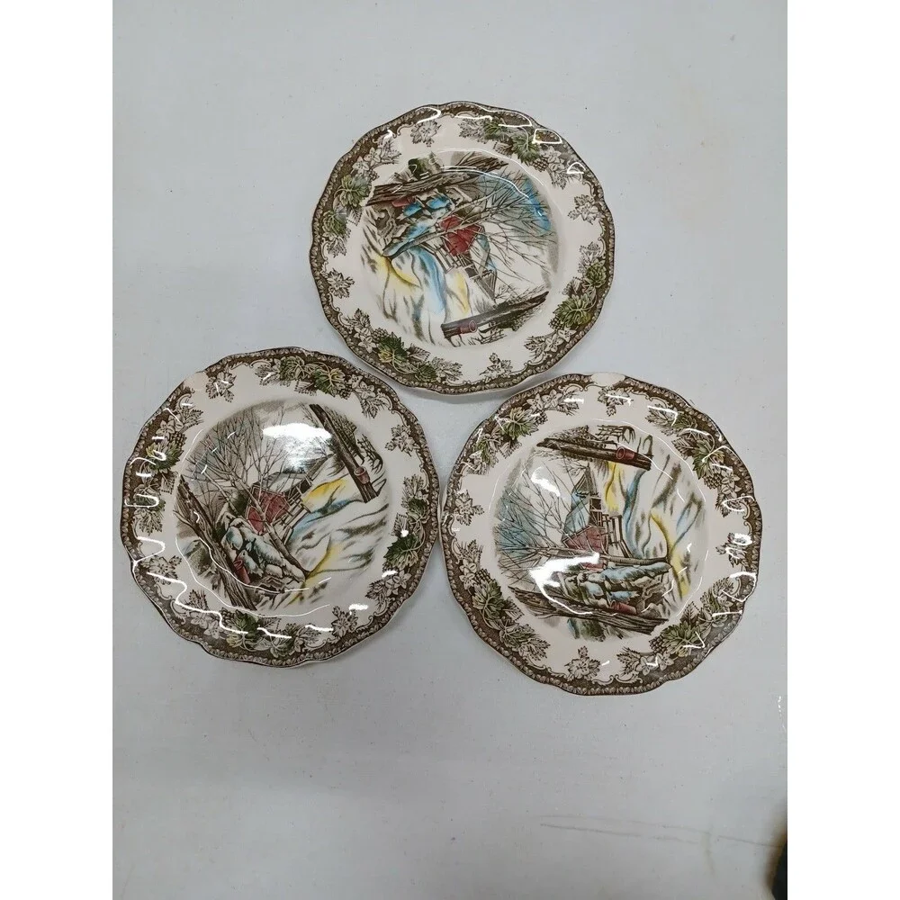 3 Jonshon Bross Bread Butter Friendly Village Sugar Maples plates 6 1/4